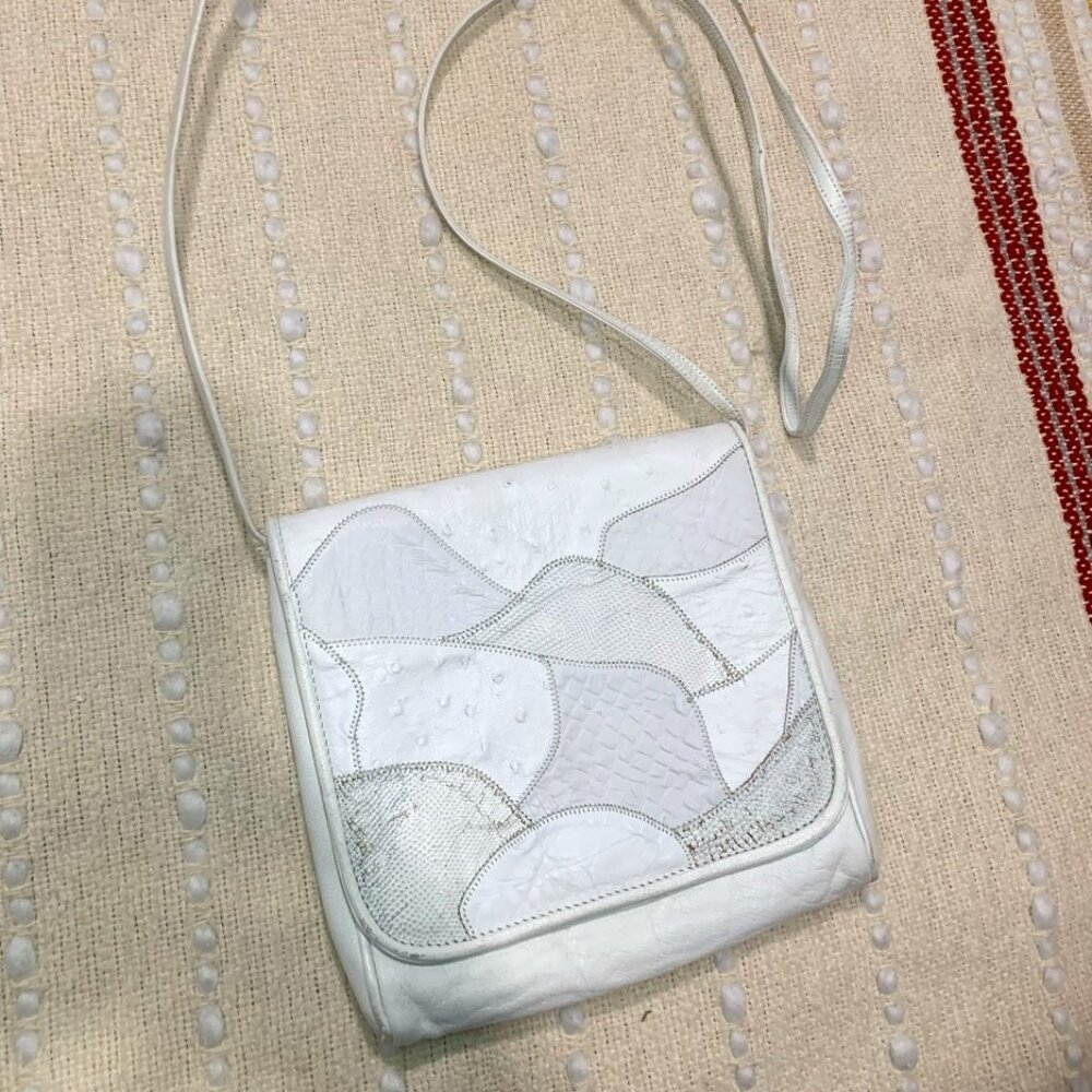 Vintage Carlos Falchi White Ostrich Snakeskin Leather Purse Shoulder Bag